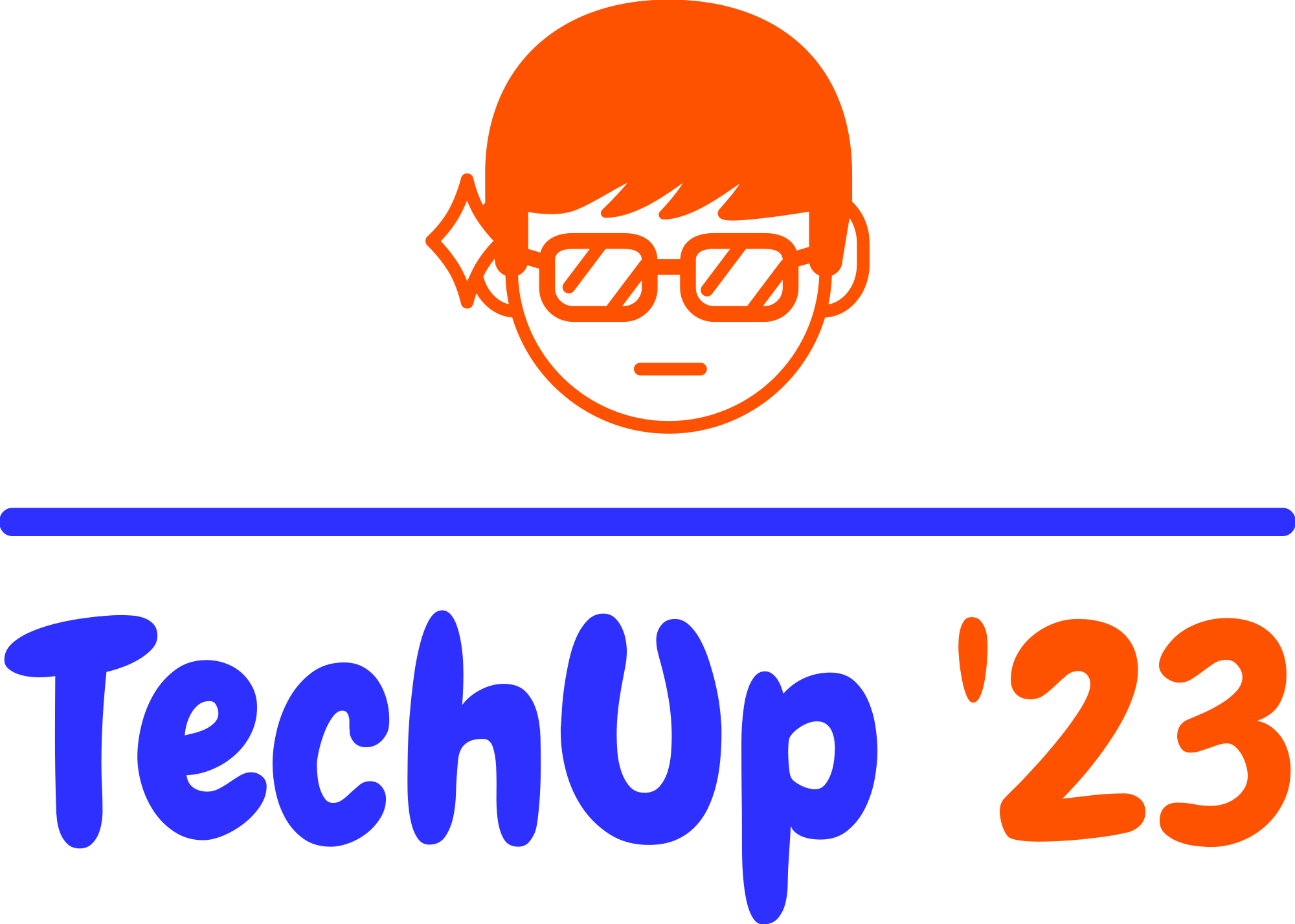 Logo of a boy wearing glasses with the words TechUp below